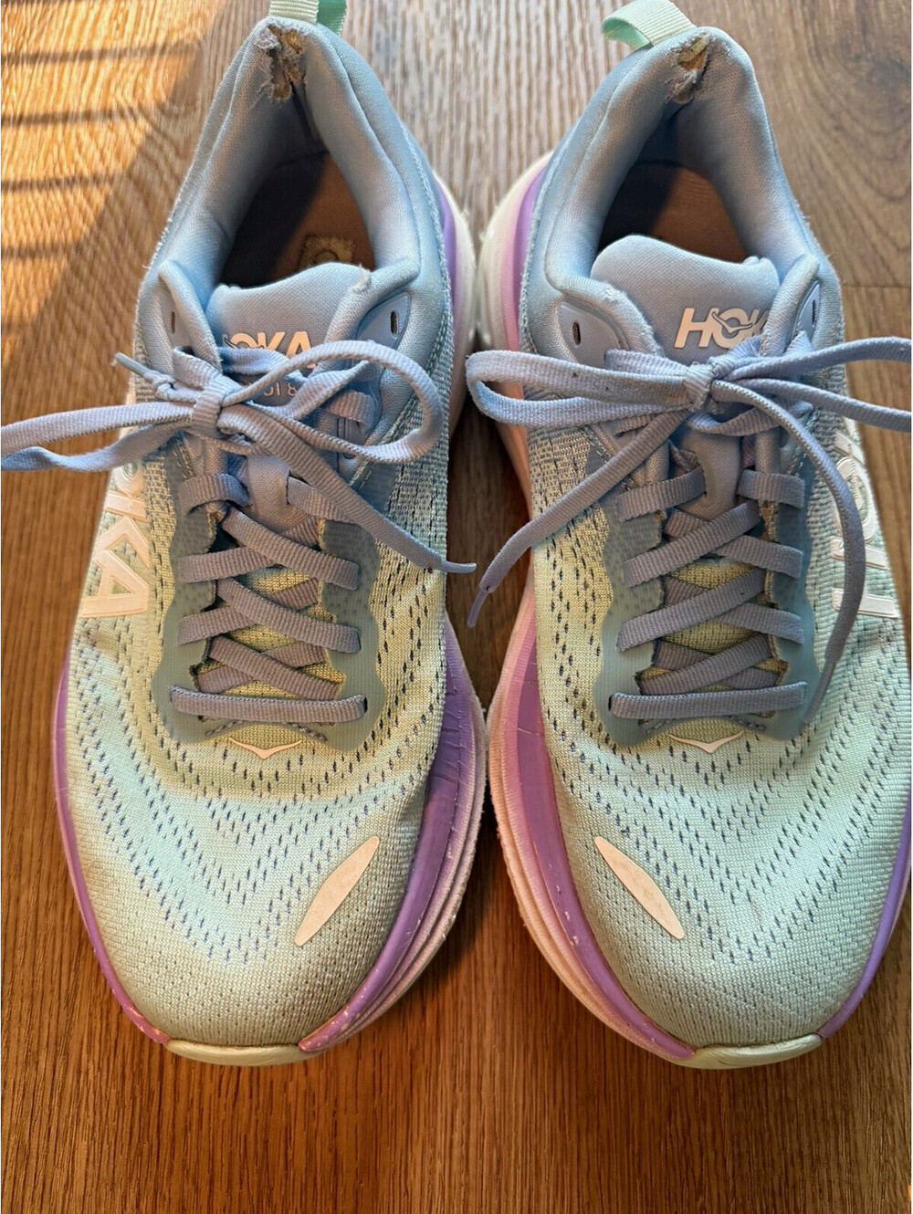 HOKA Bondi 8 Women’s 7.5 Blue Purple Running Shoes Max Cushion Sneakers